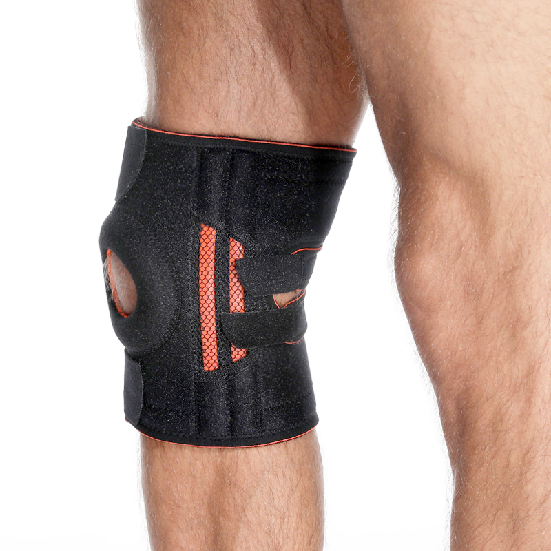 Patella Gel Pad Open Knee Support with Side Spring Stabilizers，Adjustable Velcro Straps