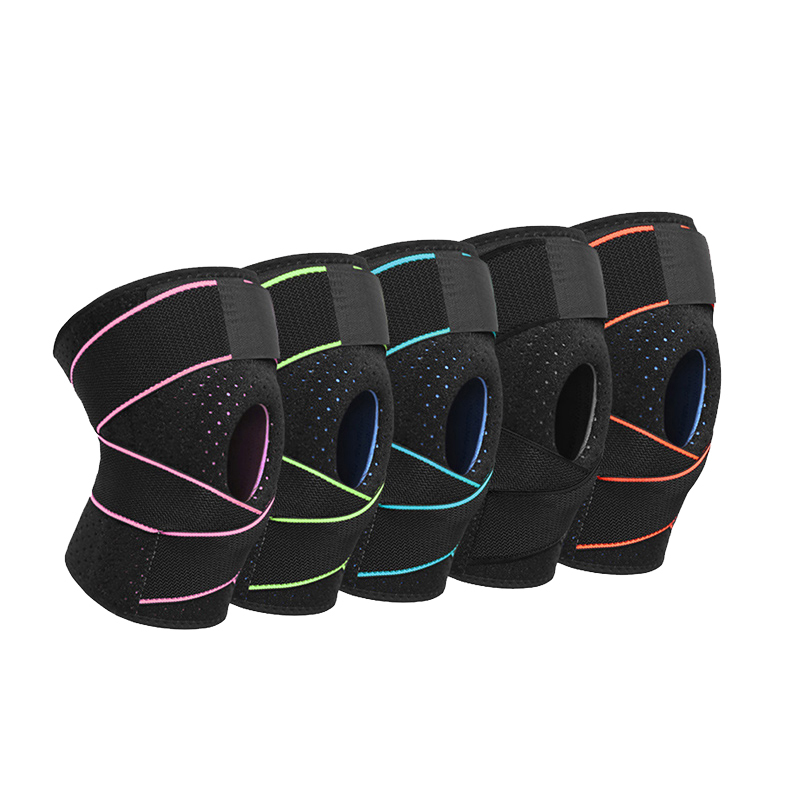 Patella Gel Pad Adjustable Open Knee Support with Side Spring Stabilizers Elastic Bandage Knee Brace