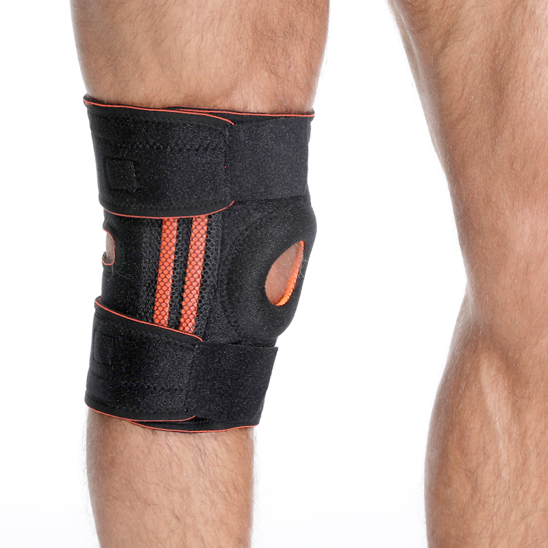 Patella Gel Pad Open Knee Support with Side Spring Stabilizers，Adjustable Velcro Straps