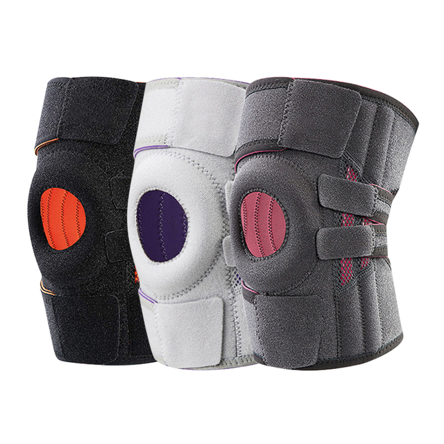 Patella Gel Pad Open Knee Support with Side Spring Stabilizers，Adjustable Velcro Straps