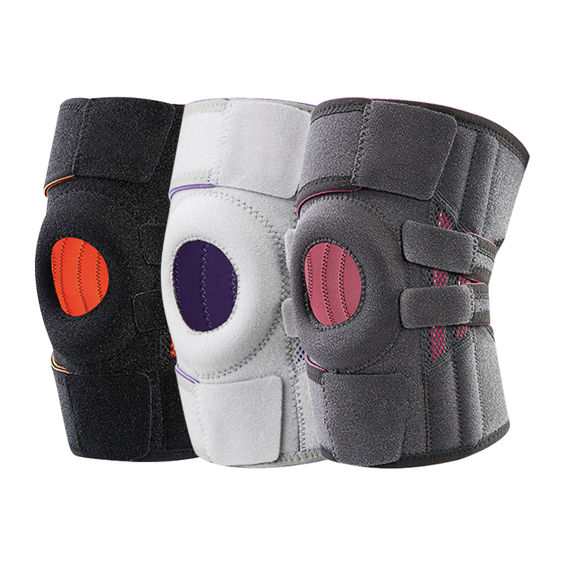 Patella Gel Pad Open Knee Support with Side Spring Stabilizers，Adjustable Velcro Straps