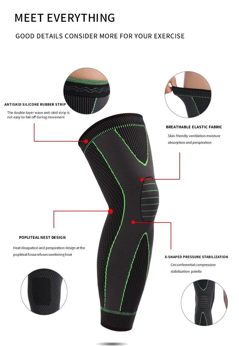 Long Leg Sleeve Compression Knee Sleeve Brace